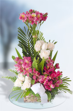 Condolences - Flower Arrangement with purple Alstroemerias and Roses