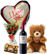 Ocassions - Teddy + Balloon + Chocolates + Wine + Flowers
