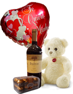 Ocassions - Teddy + Balloon + Chocolates + Wine