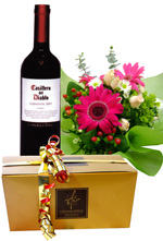 Bouquets - Special Set: Red Wine + Bouquet with Gerberas + Chocolates