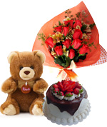 Bouquets - Happiness: Cake + Flowers + Teddy