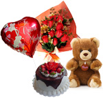 Bouquets - Sweet Heart: Cake + Flowers + Teddy + Balloon