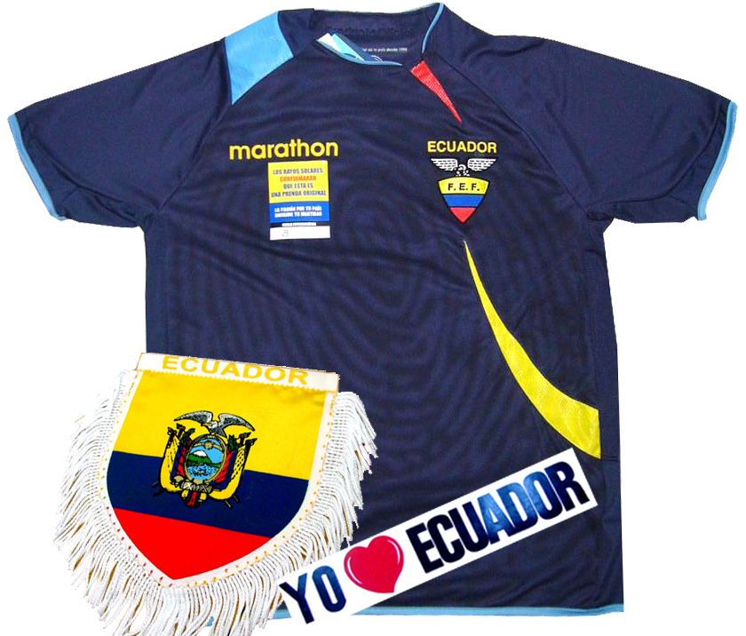 Camiseta alternativa de la Selecci�n, Mini Banderin y Stickers Ecuador